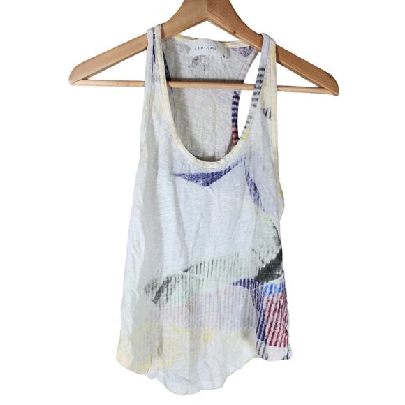 IRO JEANS White 100% Linen Burnout Jersey V-Neck Tank Tee SZ M - Picture 1 of 7